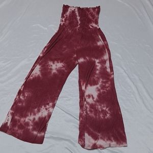 Bohemian Festival Strapless Shirred Top Tye-dye Wide Leg Jumpsuit USA Made